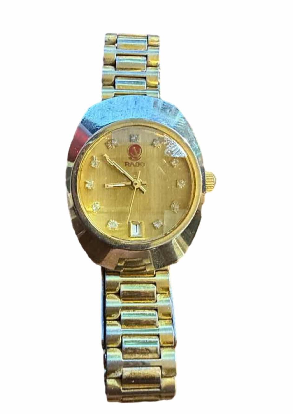 Rado DiaStar Automatic Watch Gold Tone Diamond Dial Day Date Swiss Made
